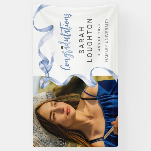 Trendy Blue Bow Foto Abschluss Banner (Vertikal)