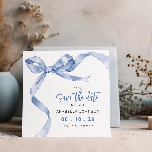 Trendy Blue Bow Graduation Save The Date