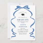 Trendy Blue Bow Ribbon 3 FOTO Graduation Party Einladung (Vorderseite)