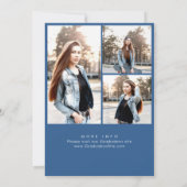 Trendy Blue Bow Ribbon 3 FOTO Graduation Party Einladung (Rückseite)