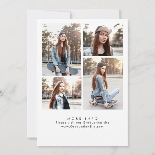 Trendy Blue Bow Ribbon 4 FOTO Graduation Party Einladung (Rückseite)