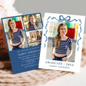 Trendy Blue Bow Ribbon 4 FOTO Graduation Party Einladung