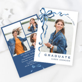 Trendy Blue Bow Ribbon 4 FOTO Graduation Party Einladung