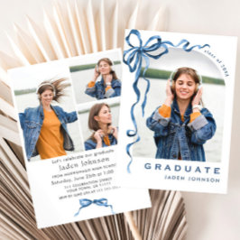 Trendy Blue Bow Ribbon 4 FOTO Graduation Party Einladung