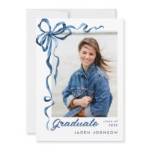 Trendy Blue Bow Ribbon 4 FOTO Graduation Party