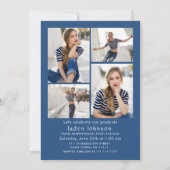 Trendy Blue Bow Ribbon 5 FOTO Graduation Party Einladung (Rückseite)