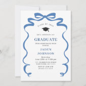 Trendy Blue Bow Ribbon FOTO Graduation Party Einladung (Vorderseite)