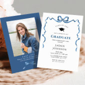 Trendy Blue Bow Ribbon FOTO Graduation Party Einladung