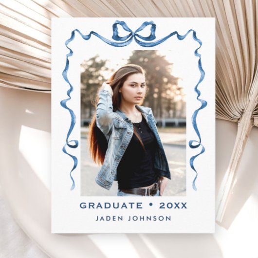 Trendy Blue Bow Ribbon FOTO Graduation Party Postkarte