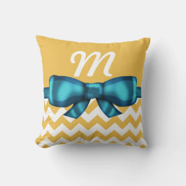 Trendy Blue Bow & White Chevrons Monogram Kissen