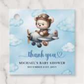 Trendy Blue Brown Teddy Bear Aviator Baby Shower Geschenkanhänger (Vorderseite)