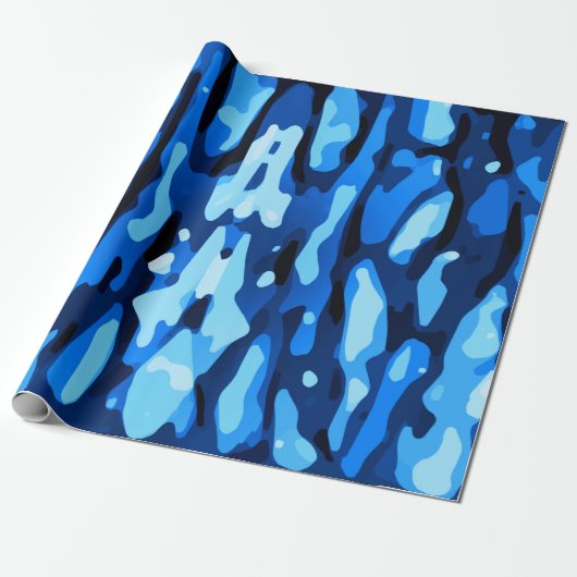 Trendy Blue Camouflage Abstraktes Muster Geschenkpapier (Ungerollt)