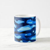 Trendy Blue Camouflage Abstraktes Muster Kaffeetasse (VorderseiteRechts)
