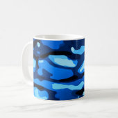 Trendy Blue Camouflage Abstraktes Muster Kaffeetasse (Vorderseite Links)