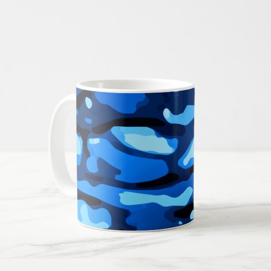 Trendy Blue Camouflage Abstraktes Muster Kaffeetasse (Vorderseite Links)