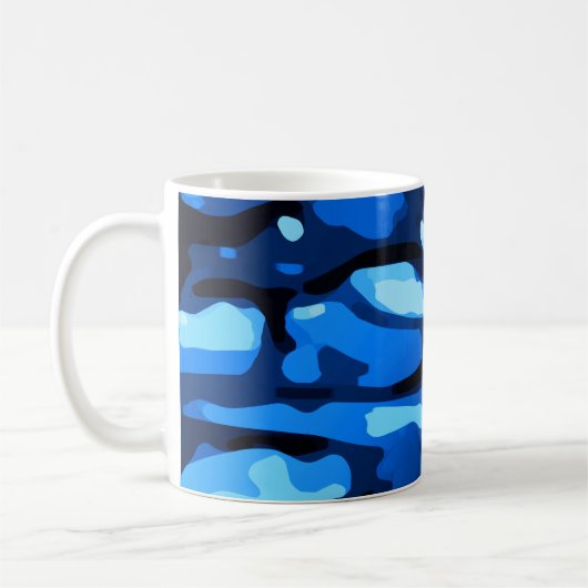 Trendy Blue Camouflage Abstraktes Muster Kaffeetasse (Links)