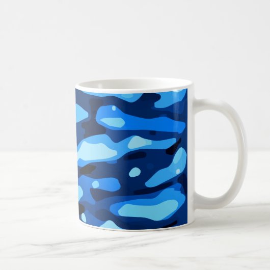 Trendy Blue Camouflage Abstraktes Muster Kaffeetasse (Rechts)