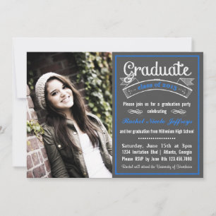 Trendy Blue Chalkboard Typografie Abschluss Einladung