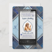 Trendy Blue Denim Handy zum Geburtstag Einladung (Vorderseite)