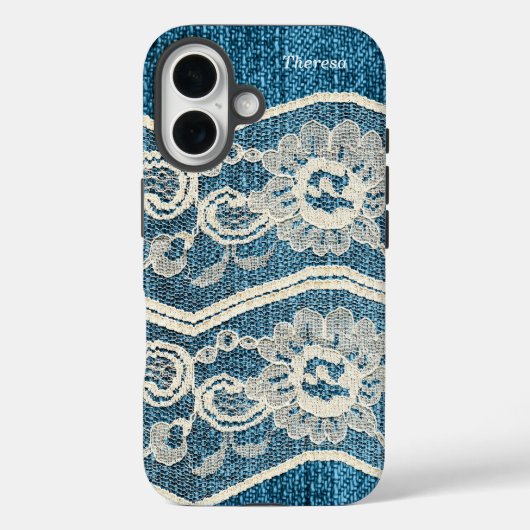 Trendy Blue Denim & White Lace Case-Mate iPhone Hülle (Rückseite)