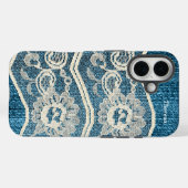 Trendy Blue Denim & White Lace Case-Mate iPhone Hülle (Rückseite (Horizontal))