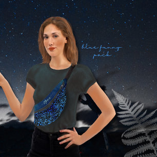 Trendy Blue Floral Gradient Muster Name Bauchtasche