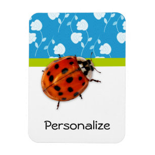 Trendy Blue Floral Ladybug mit Namen Magnet