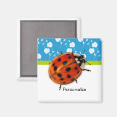 Trendy Blue Floral Ladybug mit Namen Magnet (Vorderseite/Rückseite)
