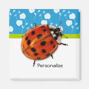 Trendy Blue Floral Ladybug mit Namen Magnet