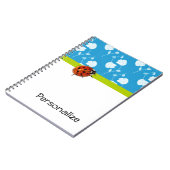 Trendy Blue Floral Ladybug mit Namen Notizblock (Linke Seite)
