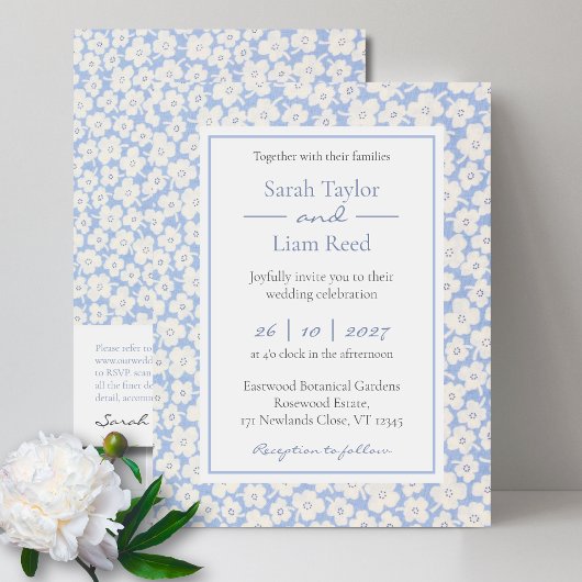 Trendy Blue Floral Wedding Einladung & UAWG