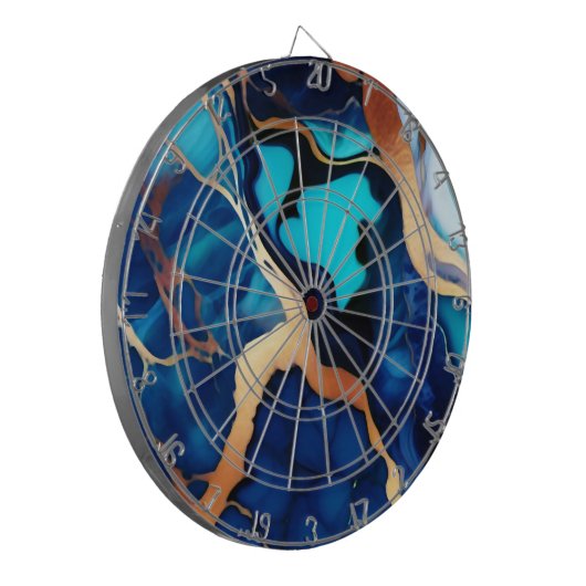Trendy Blue Gelb Gold Imitate Marmor Dartscheibe (Vorderseite Links)