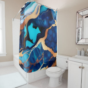 Trendy Blue Gelb Gold Imitate Marmor Duschvorhang