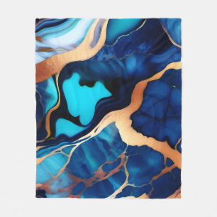 Trendy Blue Gelb Gold Imitate Marmor Fleecedecke