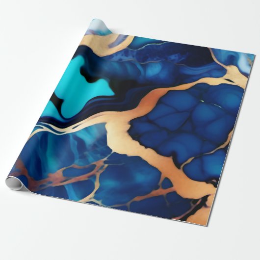 Trendy Blue Gelb Gold Imitate Marmor Geschenkpapier (Ungerollt)