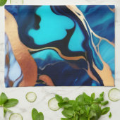 Trendy Blue Gelb Gold Imitate Marmor Geschirrtuch (Gefaltet)