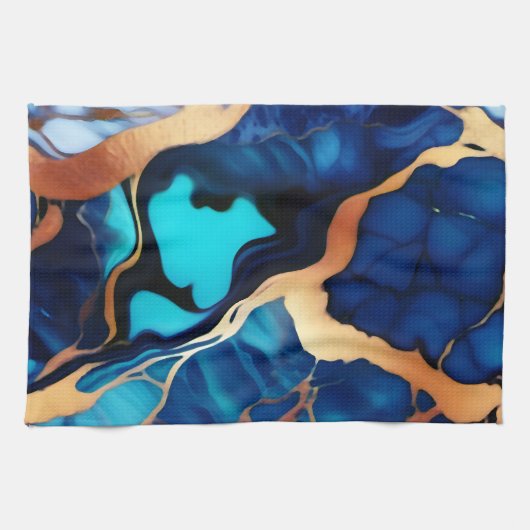 Trendy Blue Gelb Gold Imitate Marmor Geschirrtuch (Horizontal)