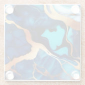 Trendy Blue Gelb Gold Imitate Marmor Glasuntersetzer (Rückseite)