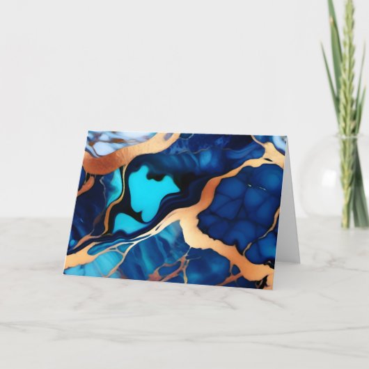 Trendy Blue Gelb Gold Imitate Marmor Karte (Vorderseite)