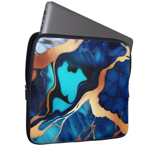 Trendy Blue Gelb Gold Imitate Marmor Laptopschutzhülle (Vorne Rechts)