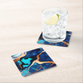 Trendy Blue Gelb Gold Imitate Marmor Rechteckiger Pappuntersetzer (Vor Ort)