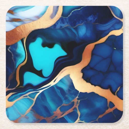 Trendy Blue Gelb Gold Imitate Marmor Rechteckiger Pappuntersetzer (Vorderseite)