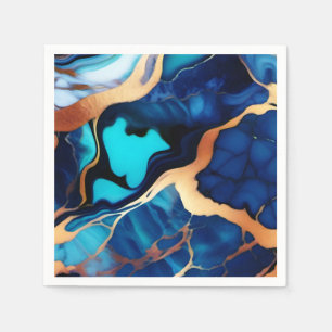 Trendy Blue Gelb Gold Imitate Marmor Serviette