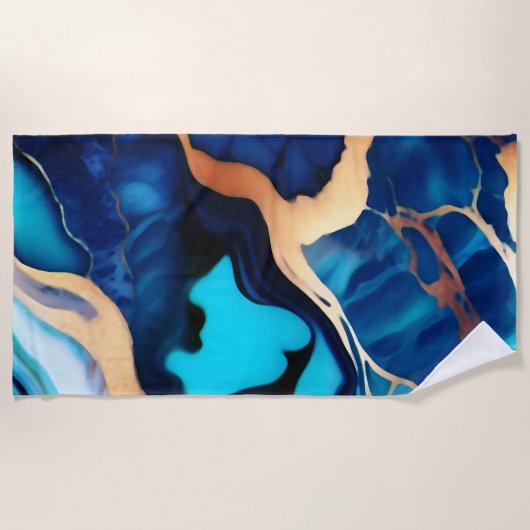 Trendy Blue Gelb Gold Imitate Marmor Strandtuch (Vorderseite)