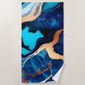 Trendy Blue Gelb Gold Imitate Marmor Strandtuch (Vorderseite)