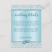 Trendy Blue Glitzer Damask Wedding Details Begleitkarte (Vorderseite)