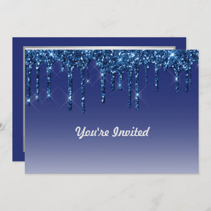 Trendy Blue Glitzer Tropfens Birthday Einladung