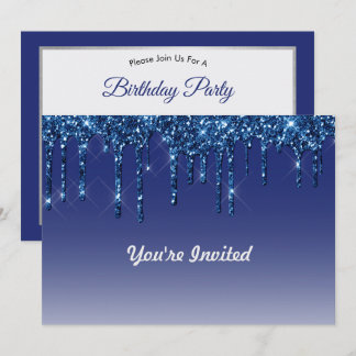 Trendy Blue Glitzer Tropfens Birthday Einladung