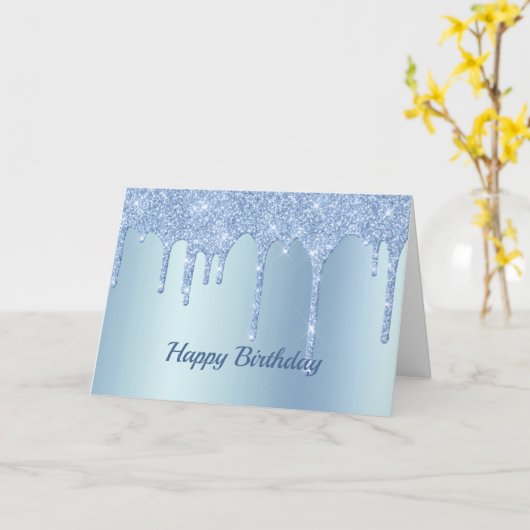 Trendy Blue Glitzer Tropfens Graphic Birthday Karte (Gelbe Blume)