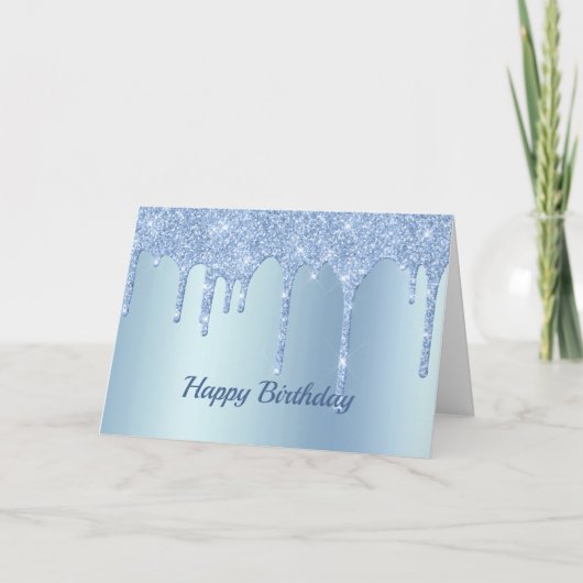 Trendy Blue Glitzer Tropfens Graphic Birthday Karte (Vorderseite)